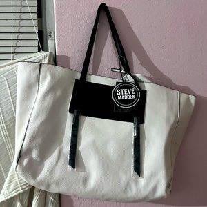 Steve Madden Bmecca black and white tote bag